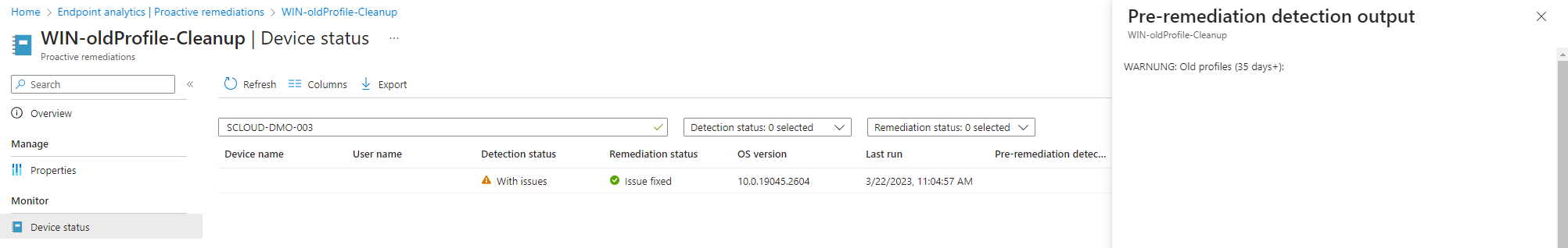 Pre- and post-remediation detection output
